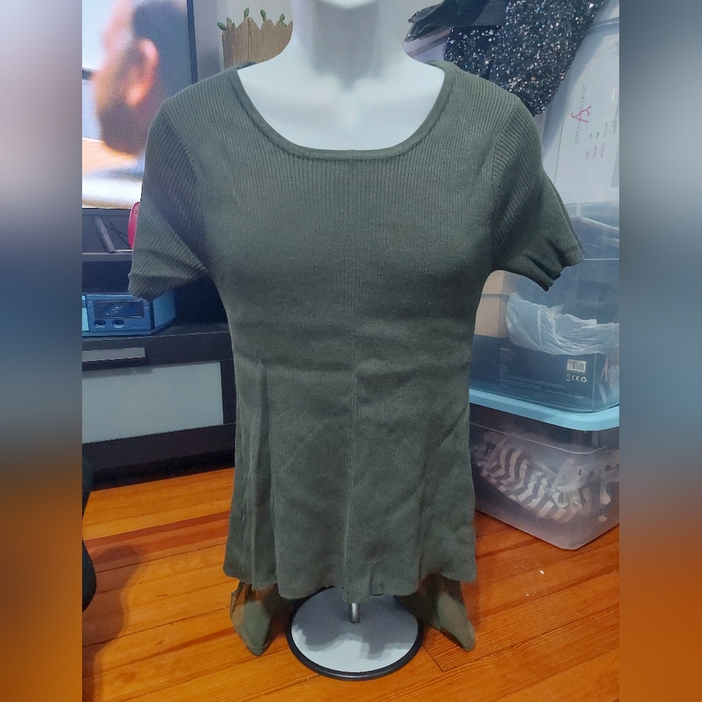NWT Ashley Stewart olive high-low sweater/top with sheer back panel  size  18/20